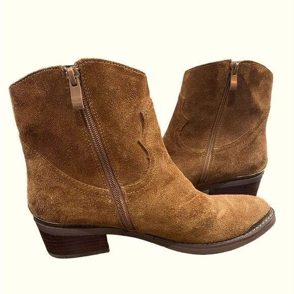 Very Volatile Chocolate Brown Suede Western Boots Chic Metal Detail Toe & Heel - Picture 8 of 14